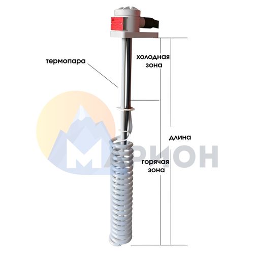 ТЭН фторопластовый, PTFE оболочка, модель HX, 1000Вт, 220В, 280мм